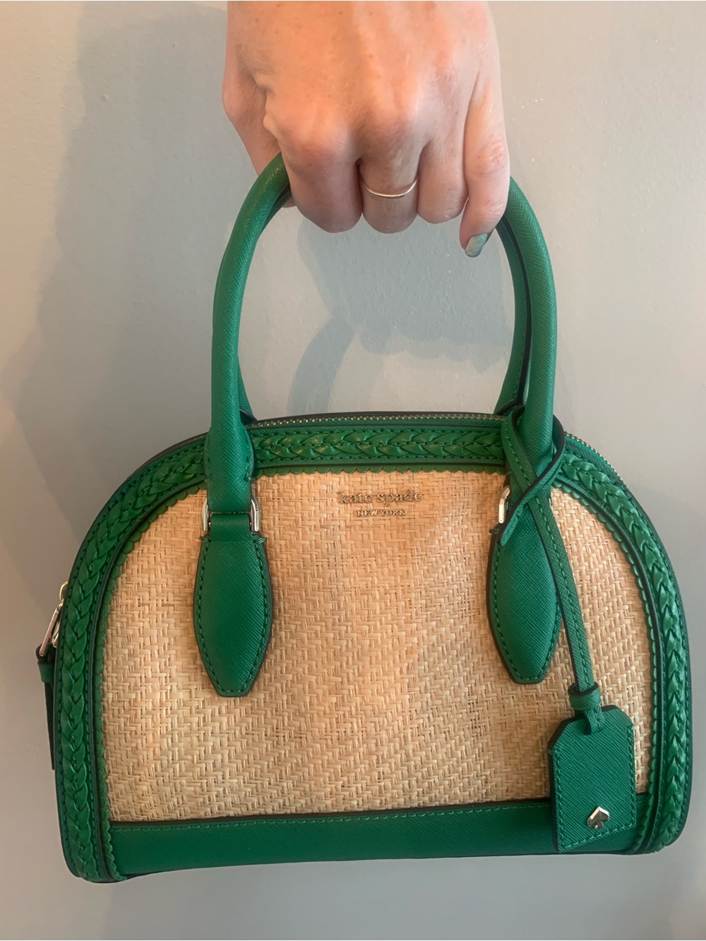 Kate Spade Reiley Raffia Satchel Green Straw Summer Crossbody Satchel - Picture 11 of 11